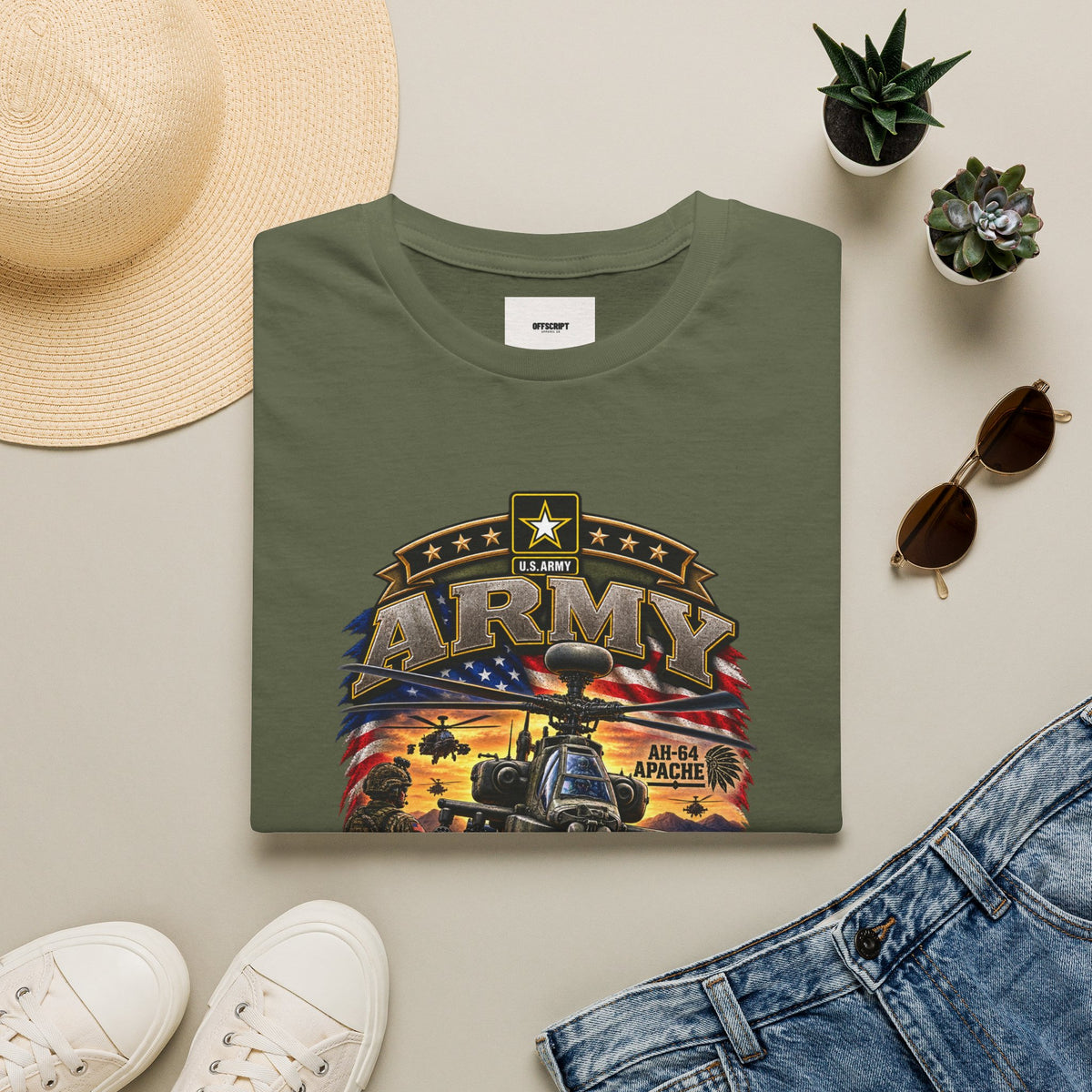 Army Veteran AH-64 Apache T-Shirt — Patriotic Military Helicopter Tee