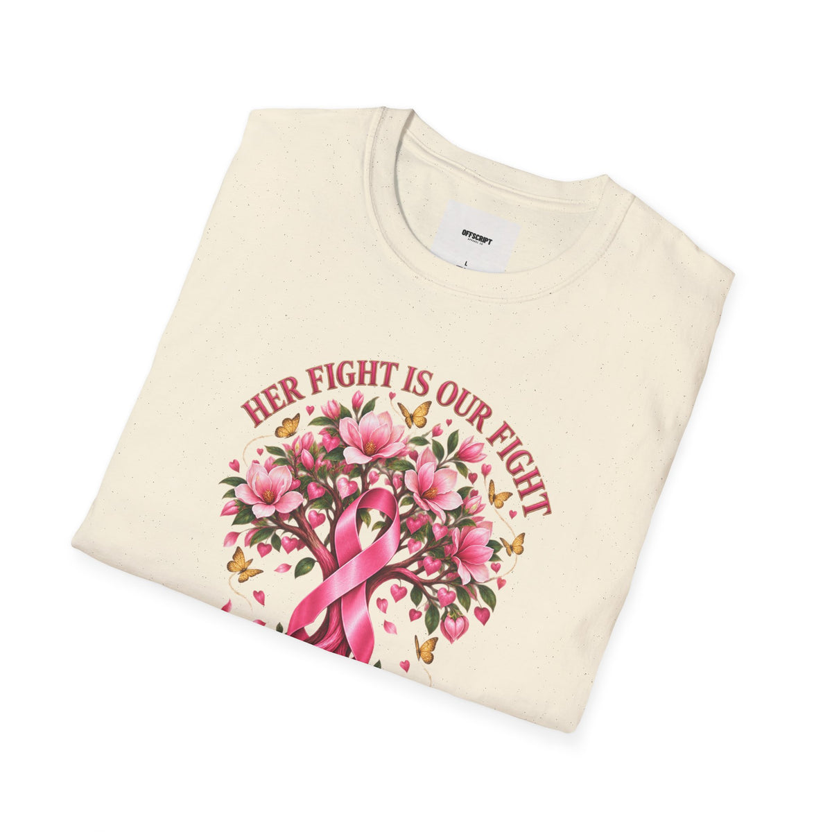 Breast Cancer Awareness T-Shirt – “Her Fight Is Our Fight” Pink Ribbon Floral Tee