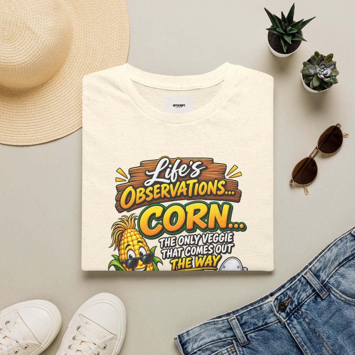Life’s Observations: Corn Funny Graphic T-Shirt — 'Corn: The Only Veggie That Comes Out the Way'