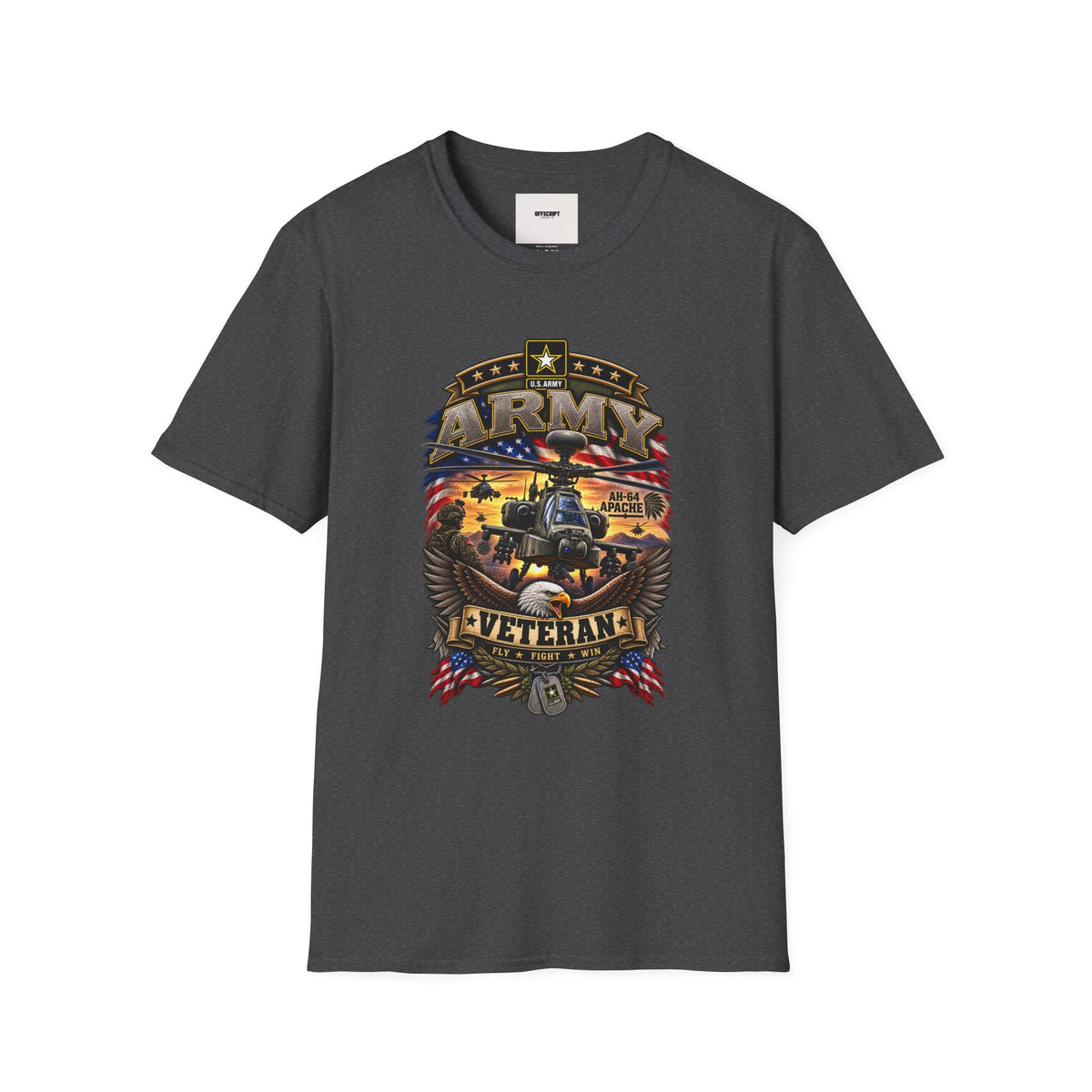 Army Veteran AH-64 Apache T-Shirt — Patriotic Military Helicopter Tee