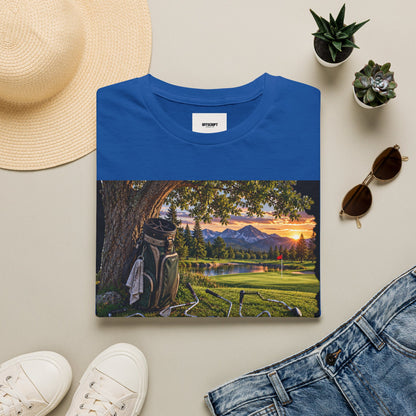 Golf Relaxation T-Shirt — "GOLF: a great way to relieve stress" Scenic Sunset Design
