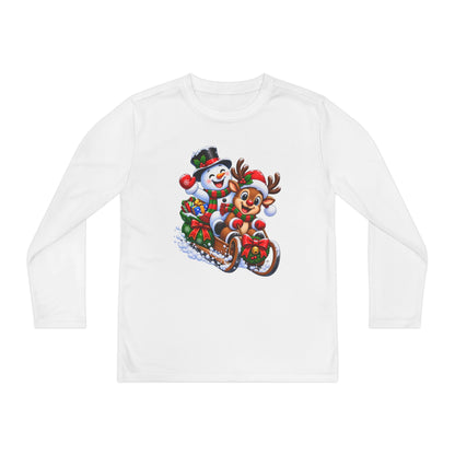 Kids' Christmas Sledding Tee — Snowman & Reindeer Holiday Long Sleeve