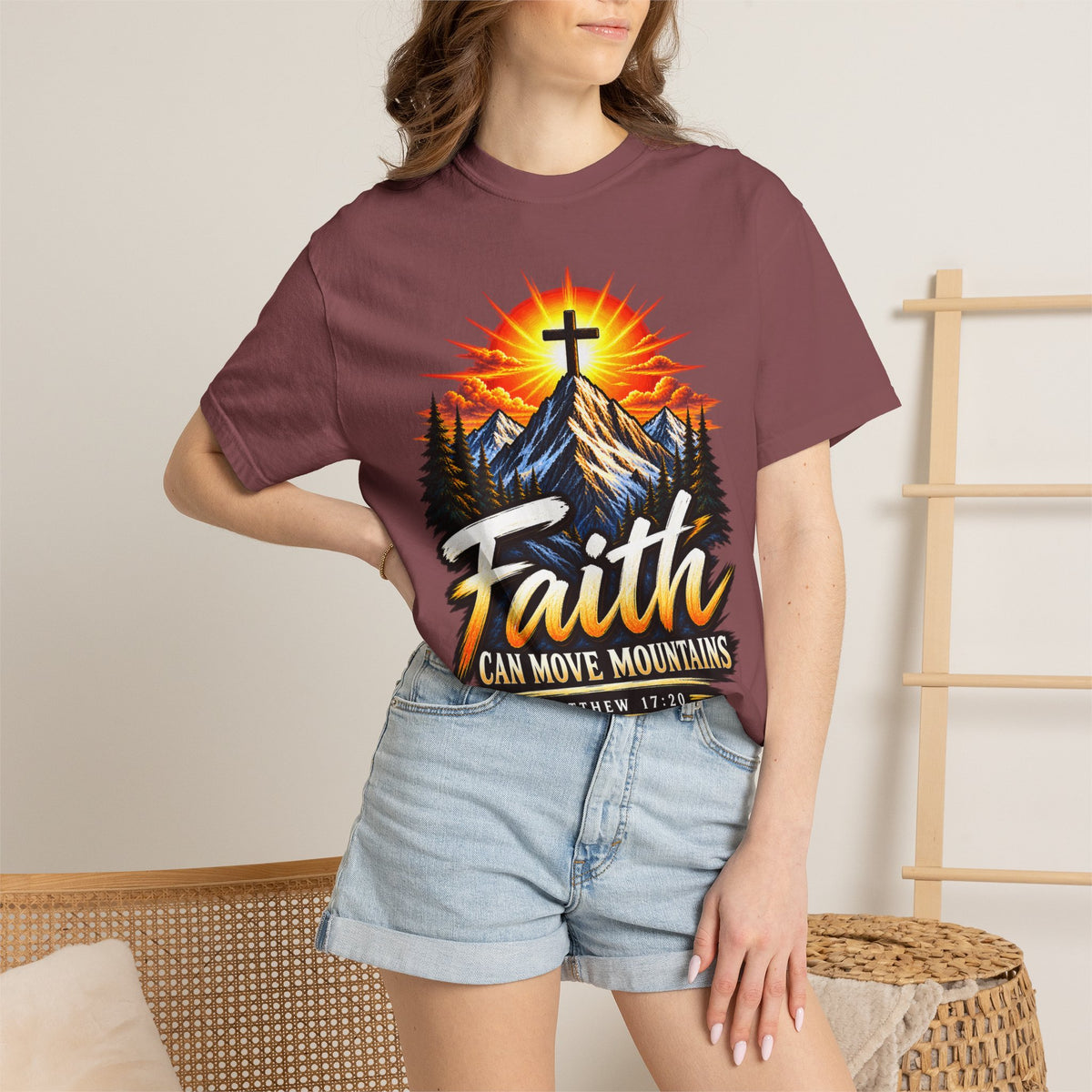 Faith Can Move Mountains T-Shirt | Christian Cross Mountain Graphic