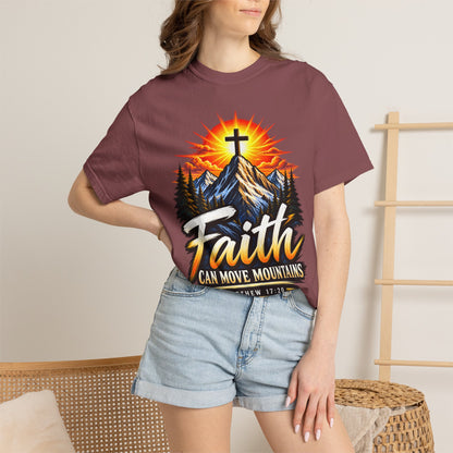 Faith Can Move Mountains T-Shirt | Christian Cross Mountain Graphic