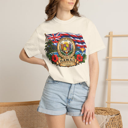 Hawaii State Seal Tee — Vintage Hawaiian Flag & Hibiscus T-Shirt
