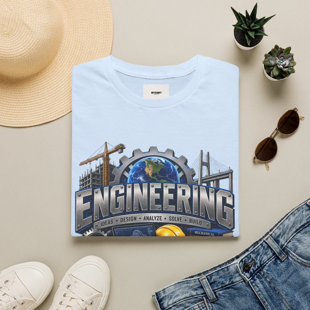 Engineering Graphic T-Shirt — STEM Design with Tools, Globe & 'Engineering' Text