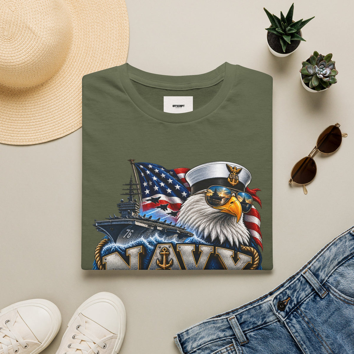 Navy Veteran Eagle T‑Shirt – Patriotic American Flag & Battleship Design