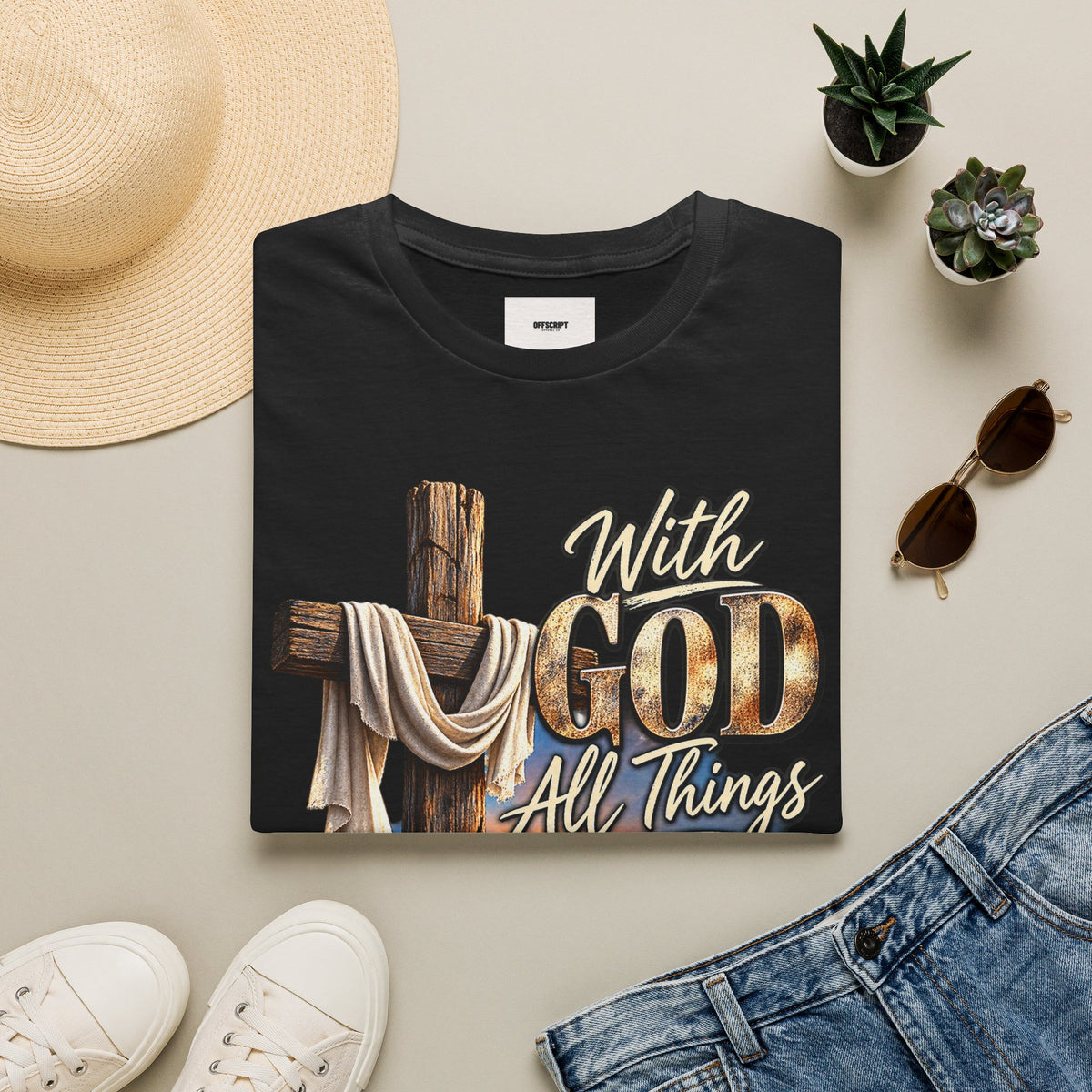 With God All Things Are Possible T‑Shirt — Christian Cross Faith Shirt