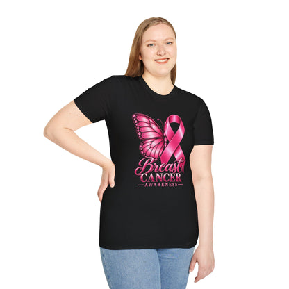 Pink Ribbon Butterfly Breast Cancer Awareness T-Shirt | Support Ribbon Tee