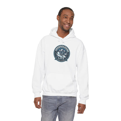 Snowboarding Hoodie – "Snowboarding Life" Graphic Pullover with Backboarder Illustration