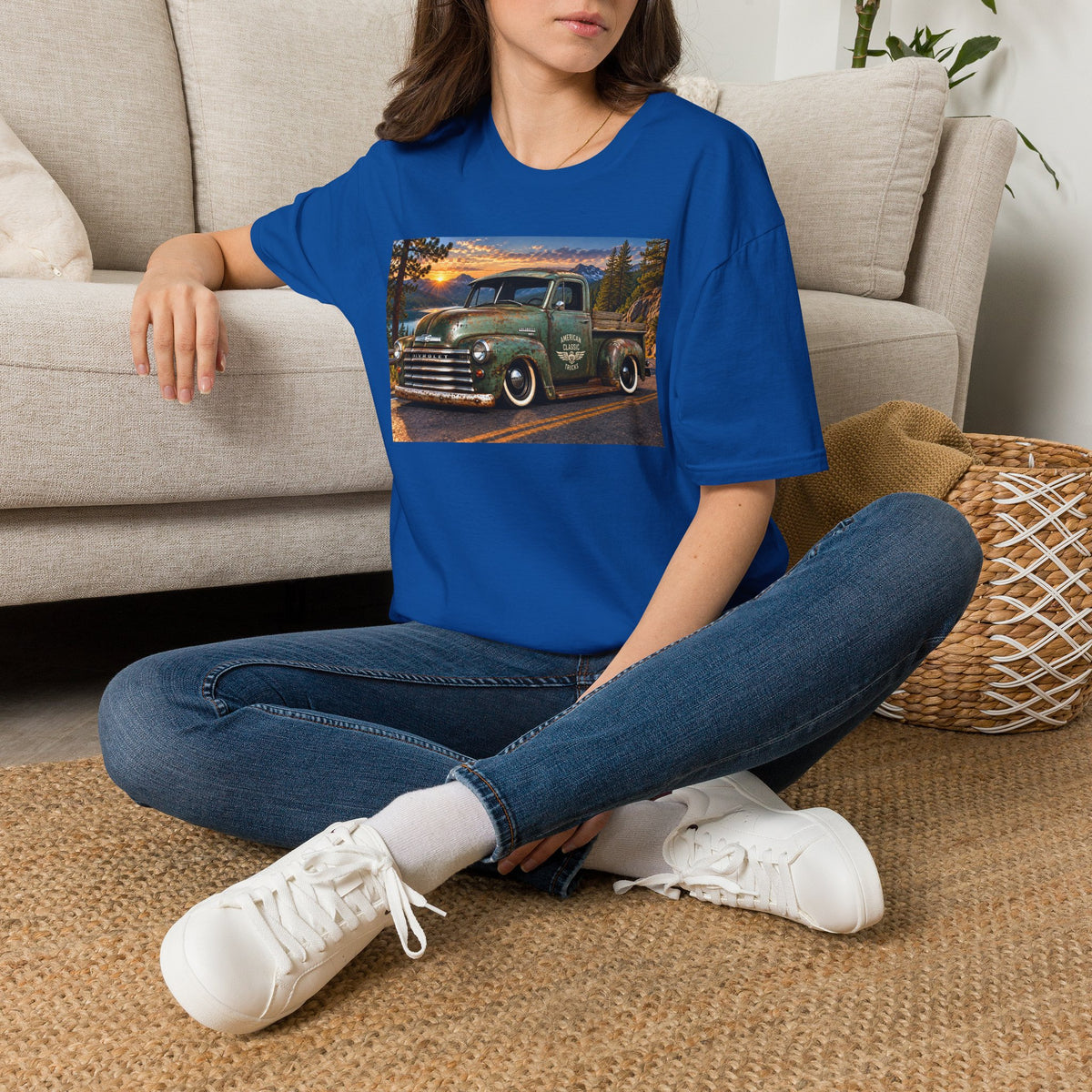 Vintage Green Pickup Truck T-Shirt — Retro Rustic Sunset Road Tee