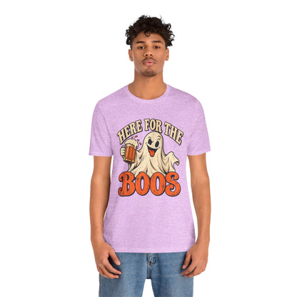 Here for the Boos Halloween T-Shirt — Ghost Drinking Beer Graphic Tee