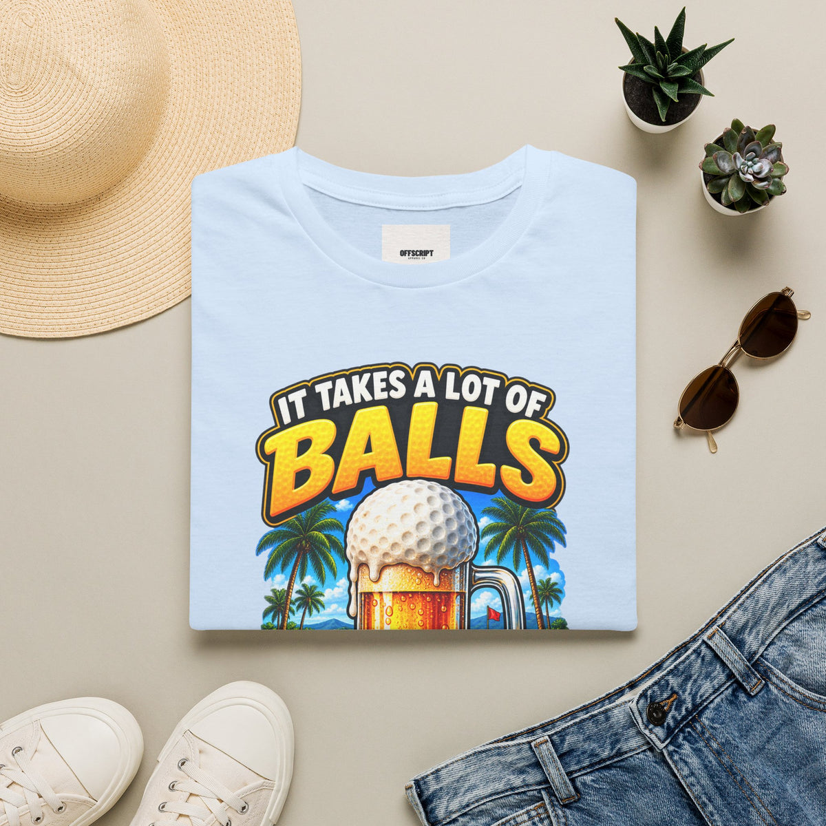 Golf T-Shirt — "It Takes a Lot of Balls" Beer & Golf Graphic