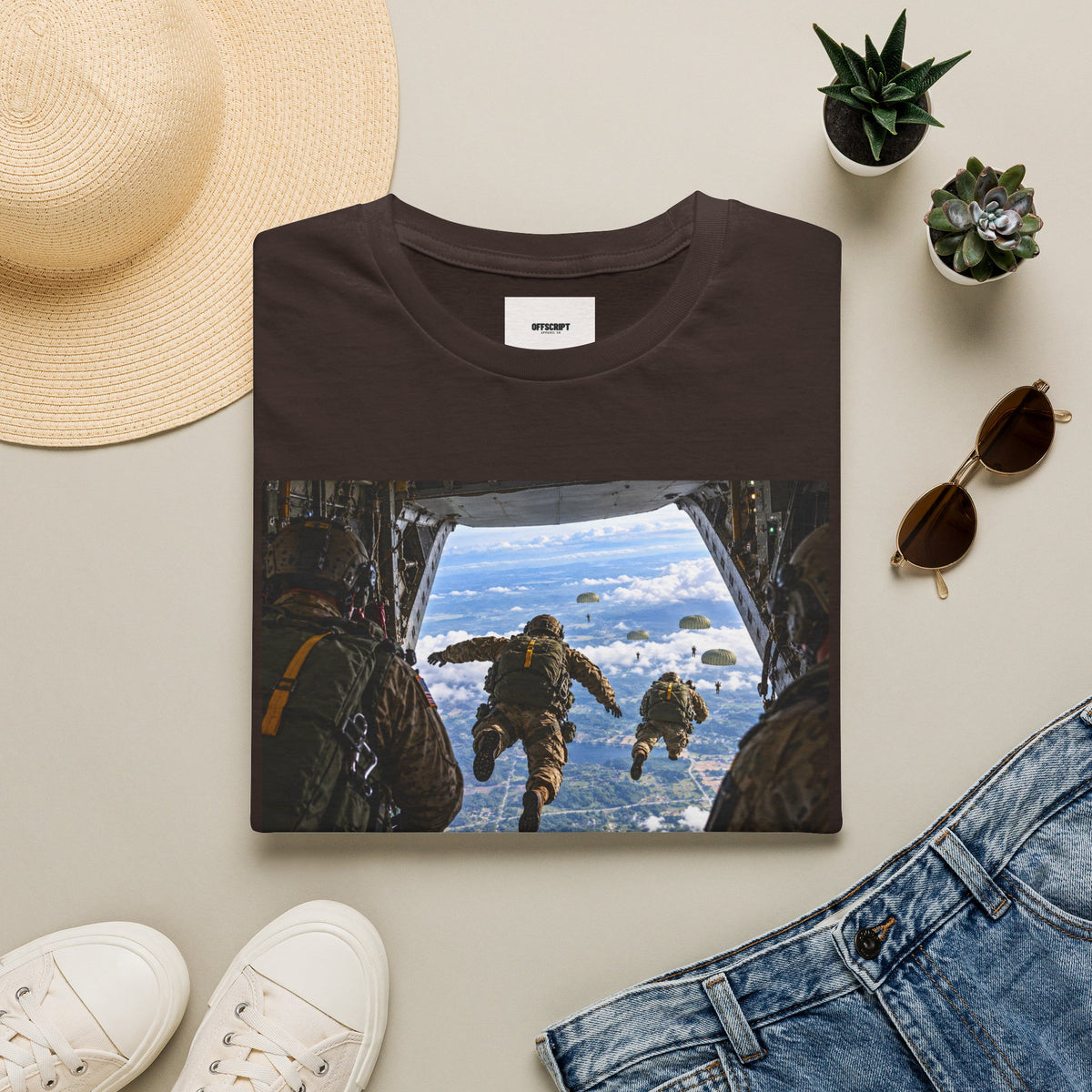 Parachute Jump Soldiers T-Shirt — Military Airborne Jump Photo Tee