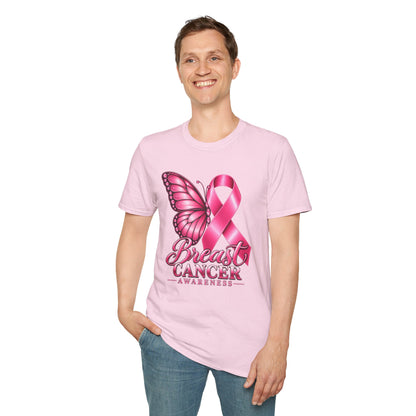 Pink Ribbon Butterfly Breast Cancer Awareness T-Shirt | Support Ribbon Tee