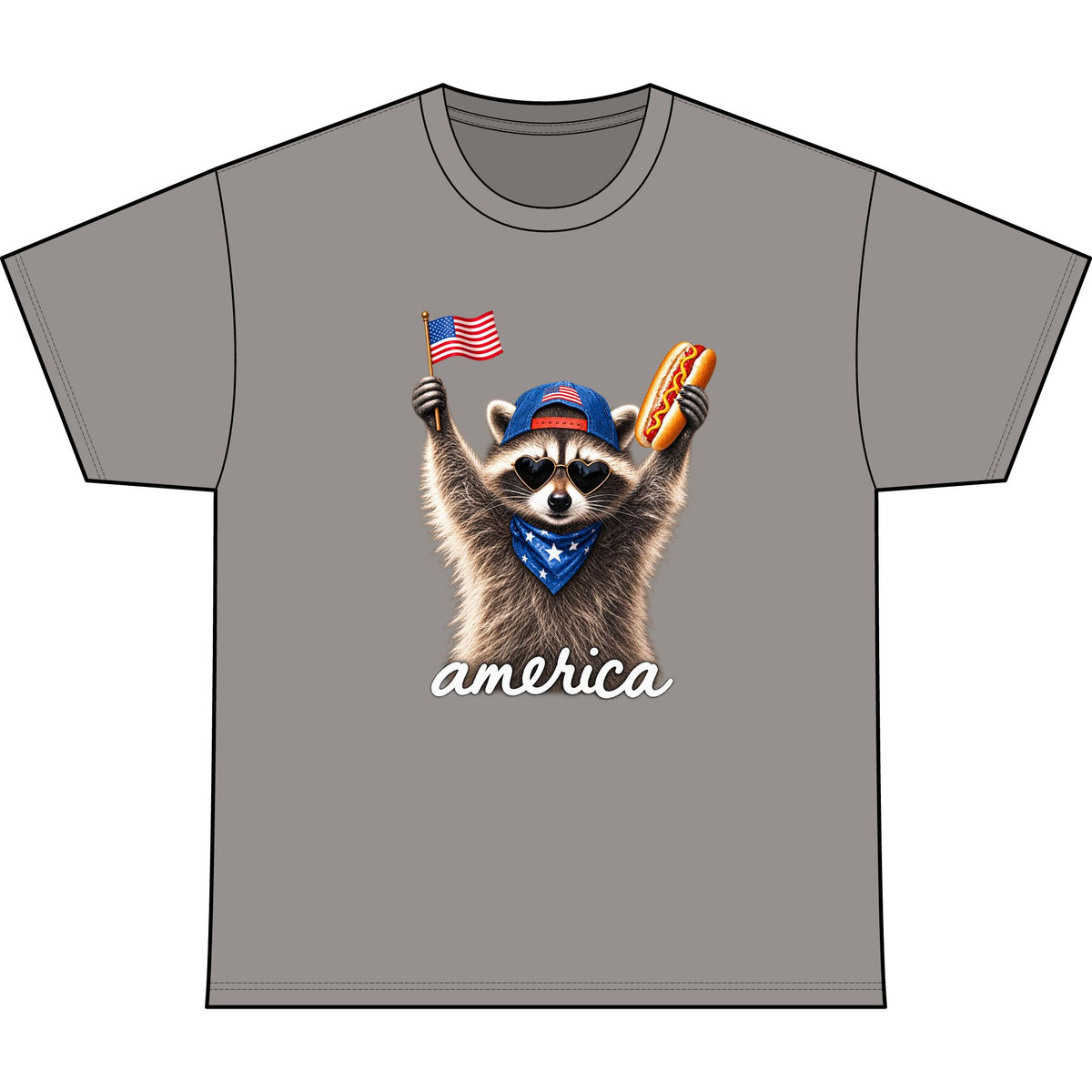 America Raccoon Graphic Stone Wash Heavy Tee