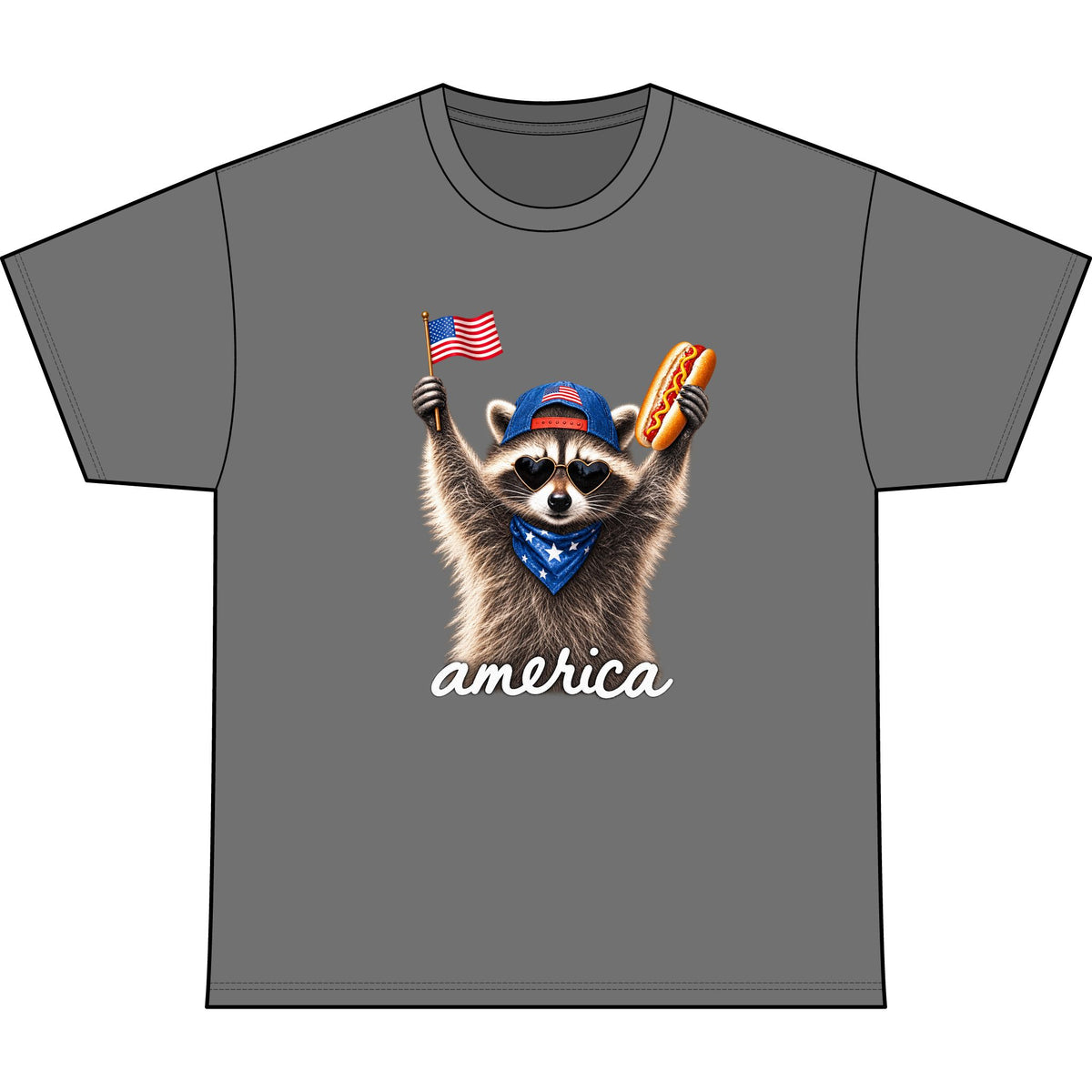 America Raccoon Graphic Stone Wash Heavy Tee