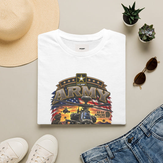 Army Veteran AH-64 Apache T-Shirt — Patriotic Military Helicopter Tee