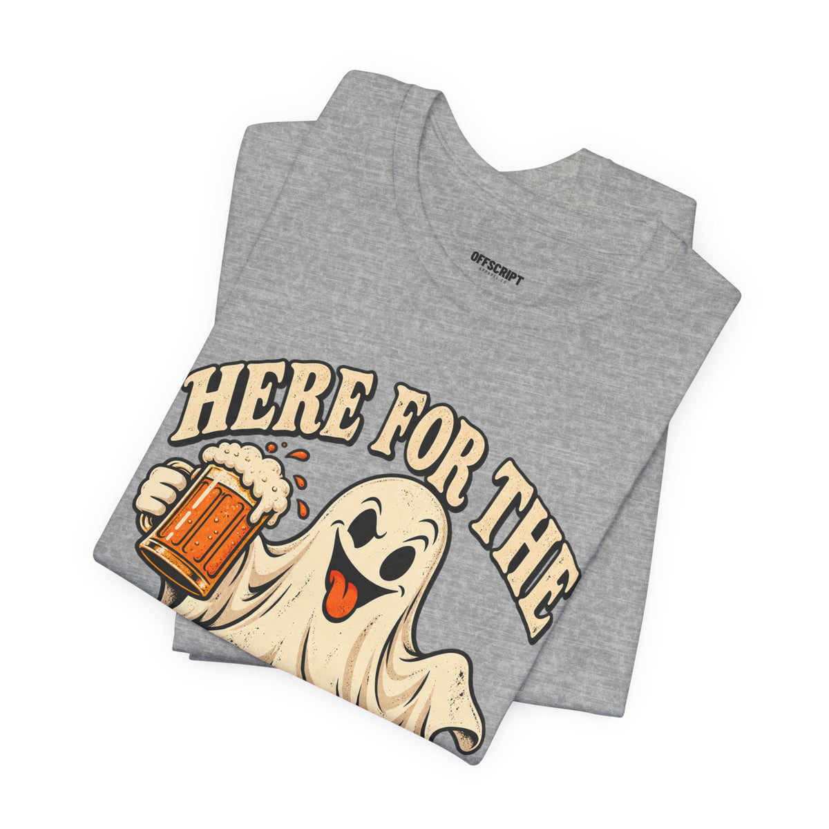 Here for the Boos Halloween T-Shirt — Ghost Drinking Beer Graphic Tee