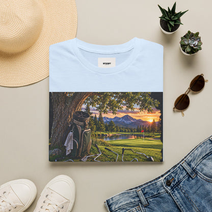 Golf Relaxation T-Shirt — "GOLF: a great way to relieve stress" Scenic Sunset Design