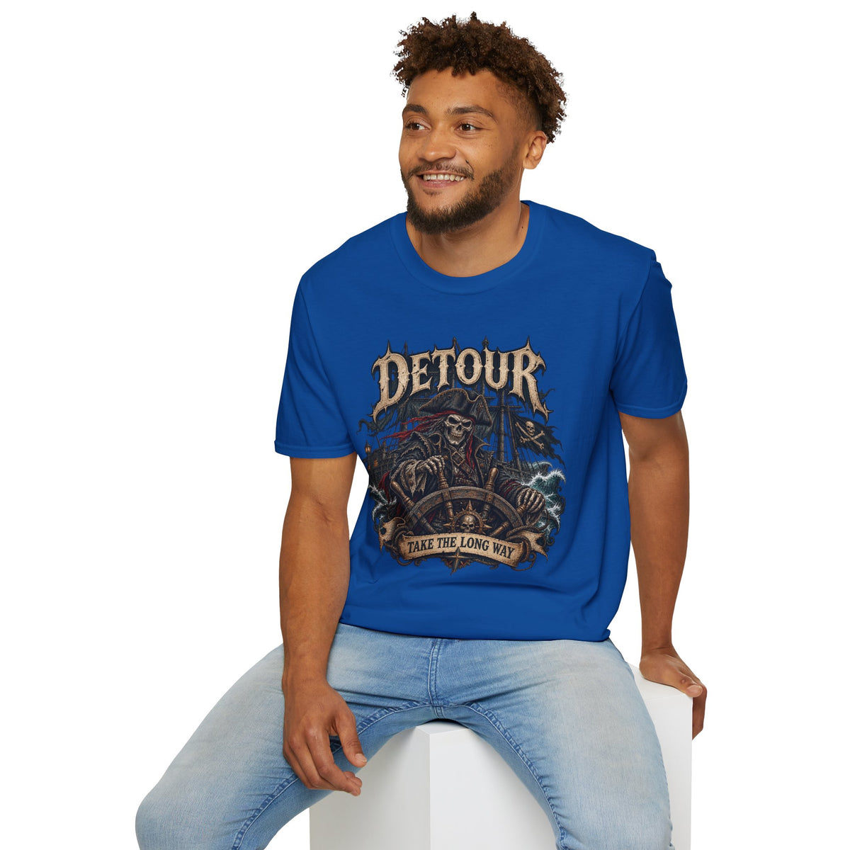 Detour Skull T-Shirt — "Take the Long Way" Vintage Biker Graphic Tee