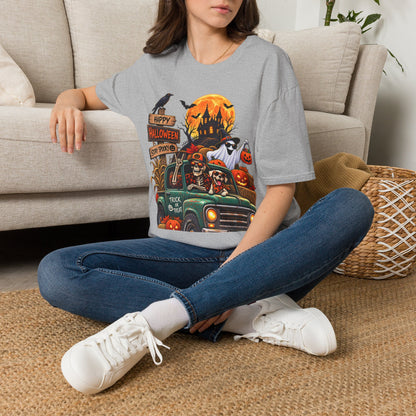 Halloween Truck T‑Shirt — "Happy Halloween, Stay Spooky" Cute Haunted Pumpkin Design