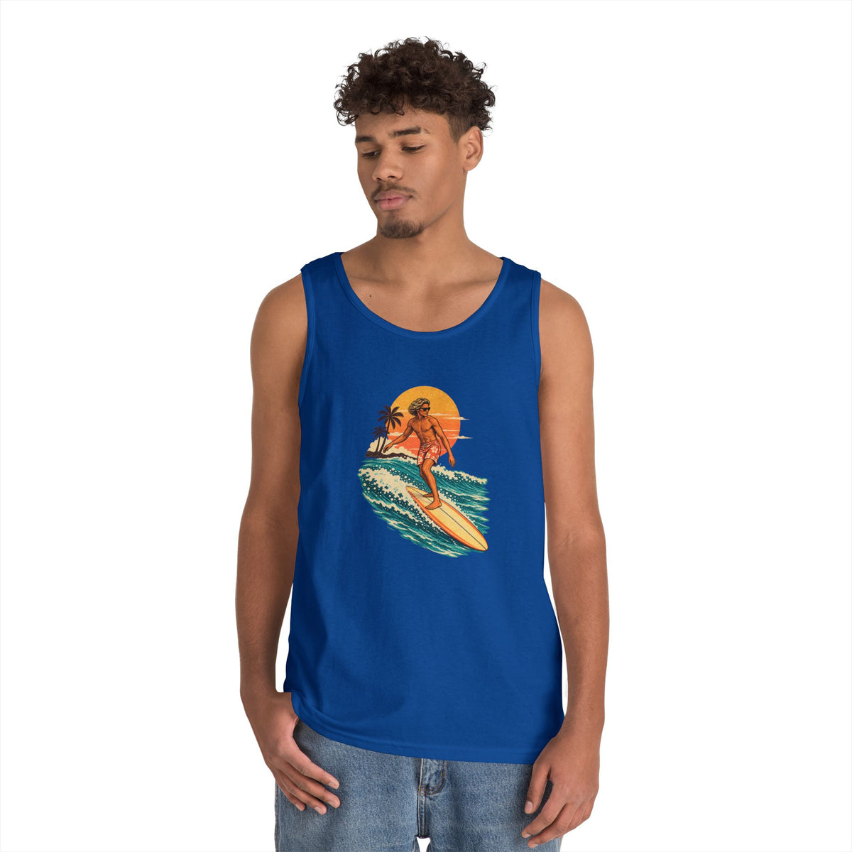 Surfing Sunset Tank — Retro Surfer Graphic Tank Top