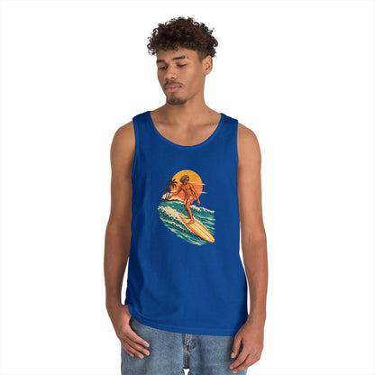 Surfing Sunset Tank — Retro Surfer Graphic Tank Top