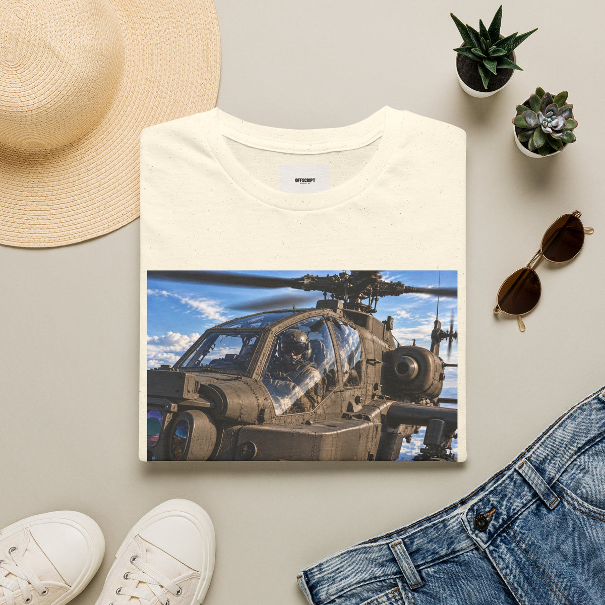Attack Helicopter Photo T-Shirt — Military Aviator Crew Tee