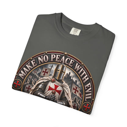 Make No Peace With Evil T-shirt | Crusader Helmet Ephesians 5:11
