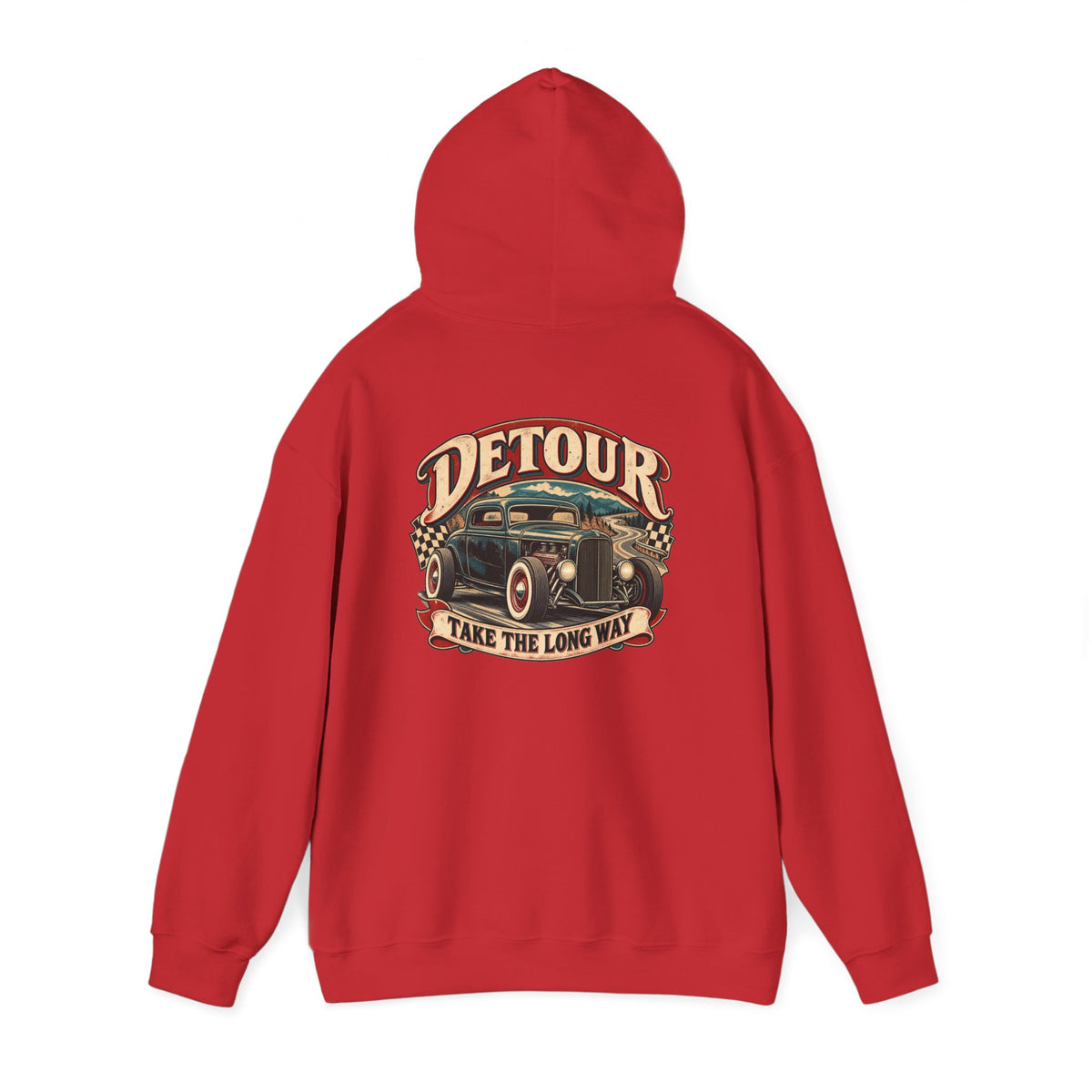 Detour Vintage Hot Rod Hoodie — "Take The Long Way" Classic Car Sweatshirt