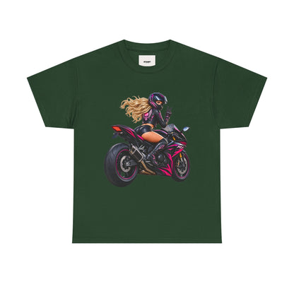 Motorcycle Girl Tee — Feminine Sportbike Rider Graphic Shirt