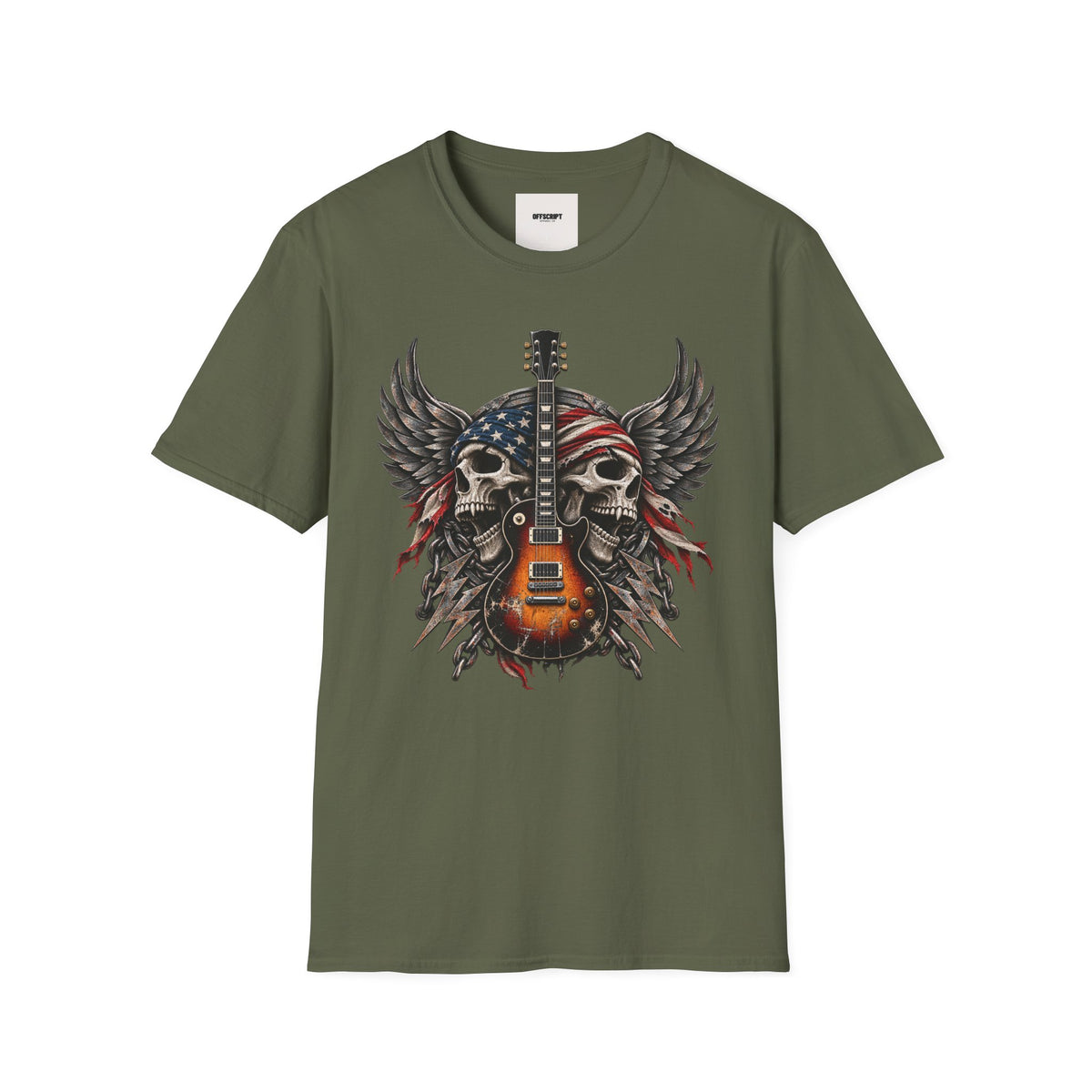 American Skull Guitar T-Shirt — Patriotic Rock Music Tee