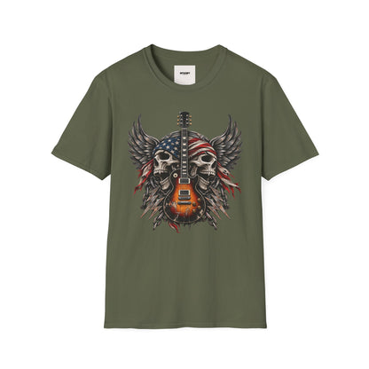 American Skull Guitar T-Shirt — Patriotic Rock Music Tee