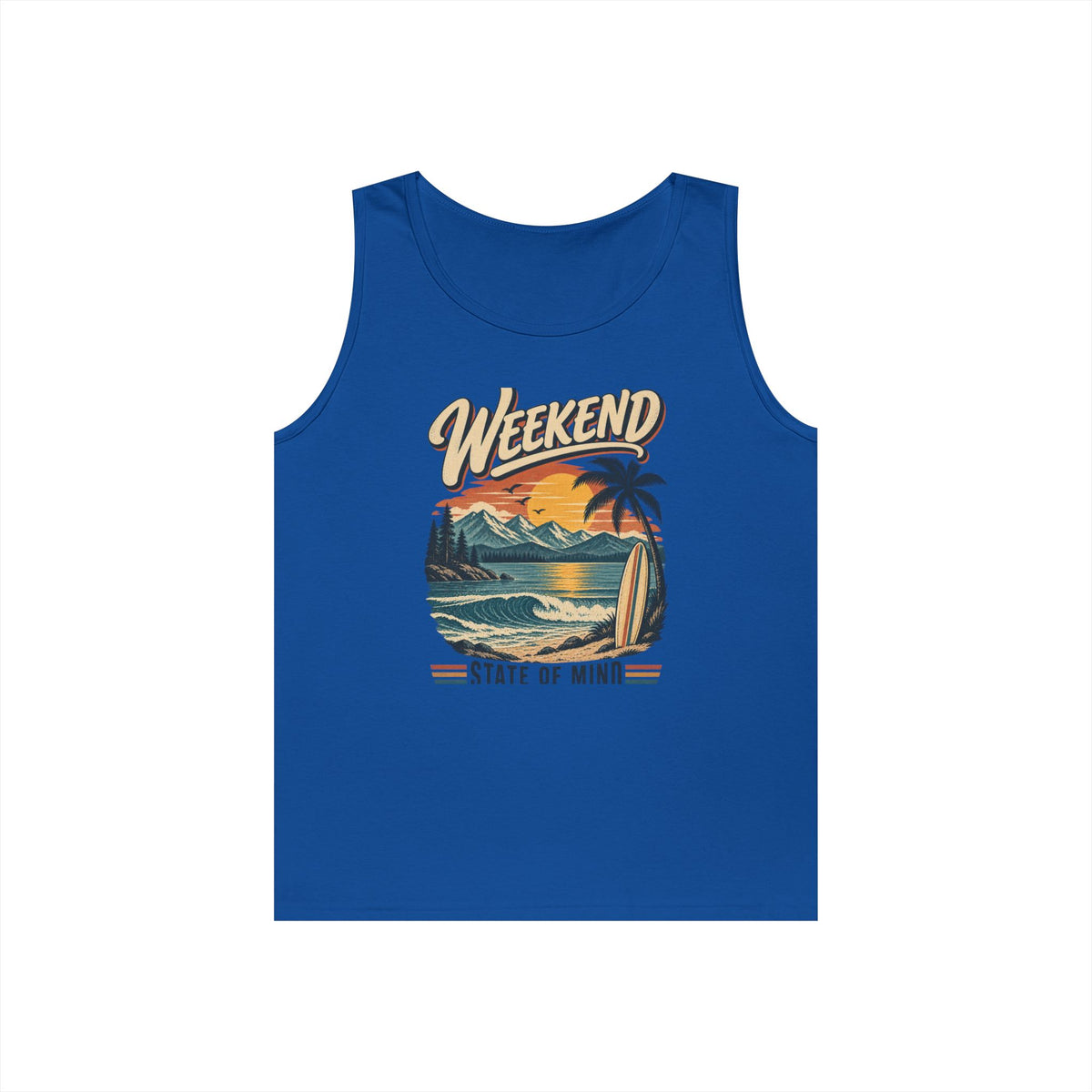 Weekend State of Mind Tank Top — Retro Beach Surf Sunset Graphic