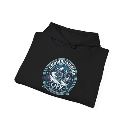 Snowboarding Hoodie – "Snowboarding Life" Graphic Pullover with Backboarder Illustration