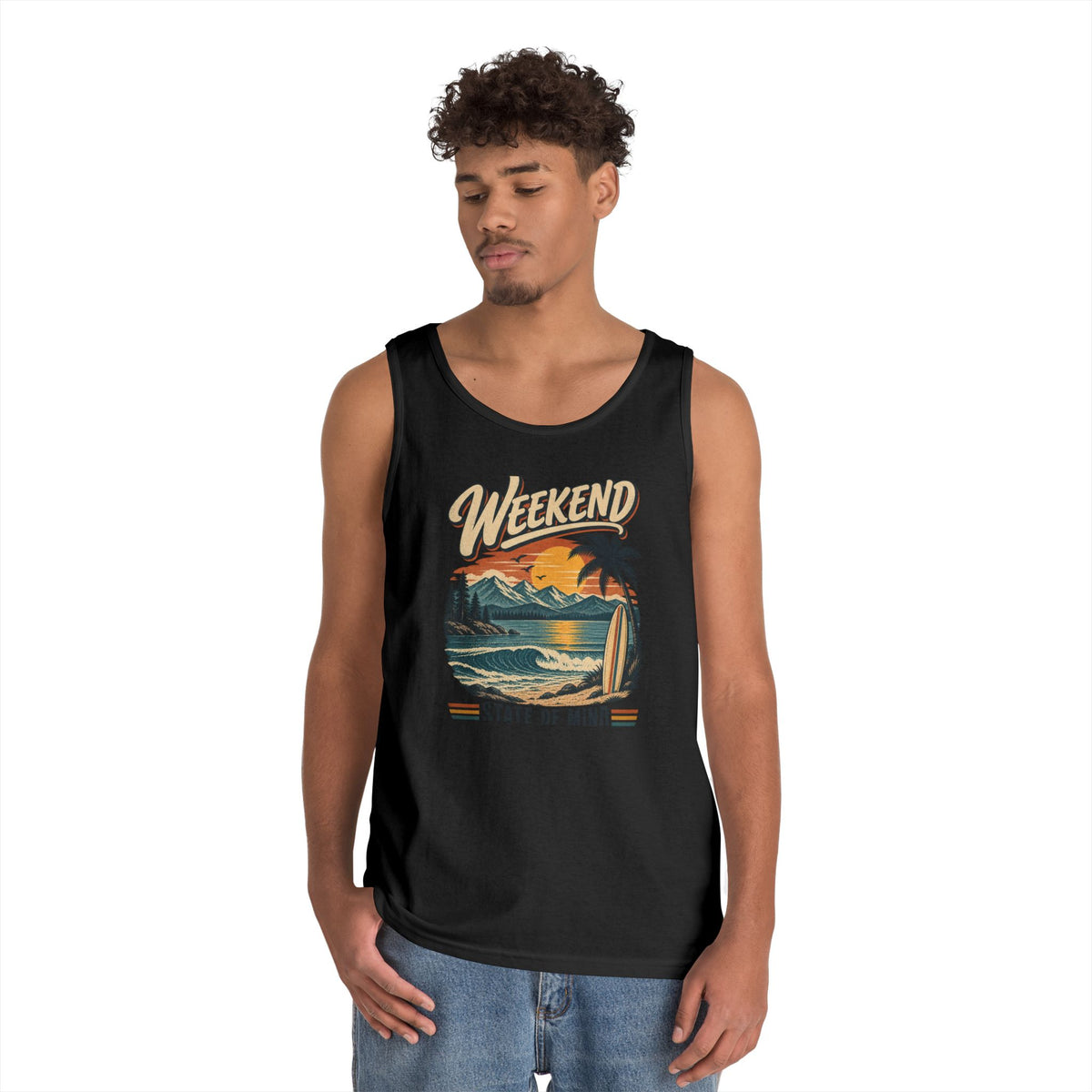 Weekend State of Mind Tank Top — Retro Beach Surf Sunset Graphic