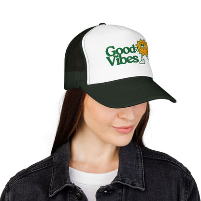 Good Vibes Sun Trucker Hat — Retro Sunny Graphic Foam Cap