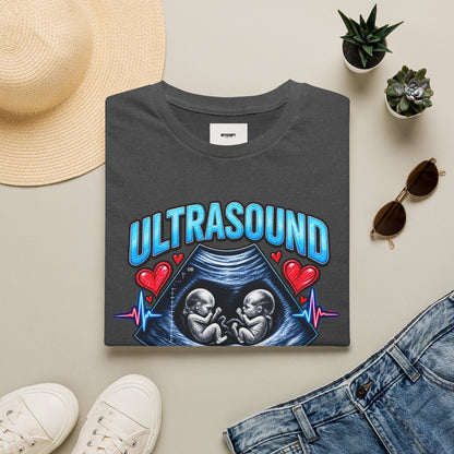 Ultrasound Twins T‑Shirt — Tiny Humans Big Hearts Pregnancy Tee