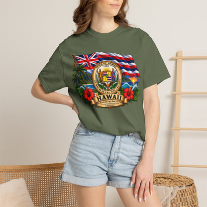Hawaii State Seal Tee — Vintage Hawaiian Flag & Hibiscus T-Shirt