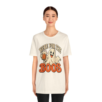Here for the Boos Halloween T-Shirt — Ghost Drinking Beer Graphic Tee