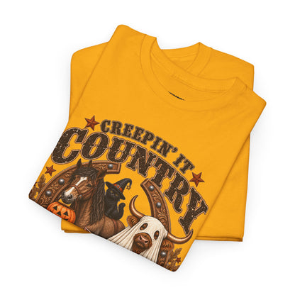 Country Halloween Tee — "Keepin' It Country Boo Y'all" Farm Animal Pumpkin T-Shirt