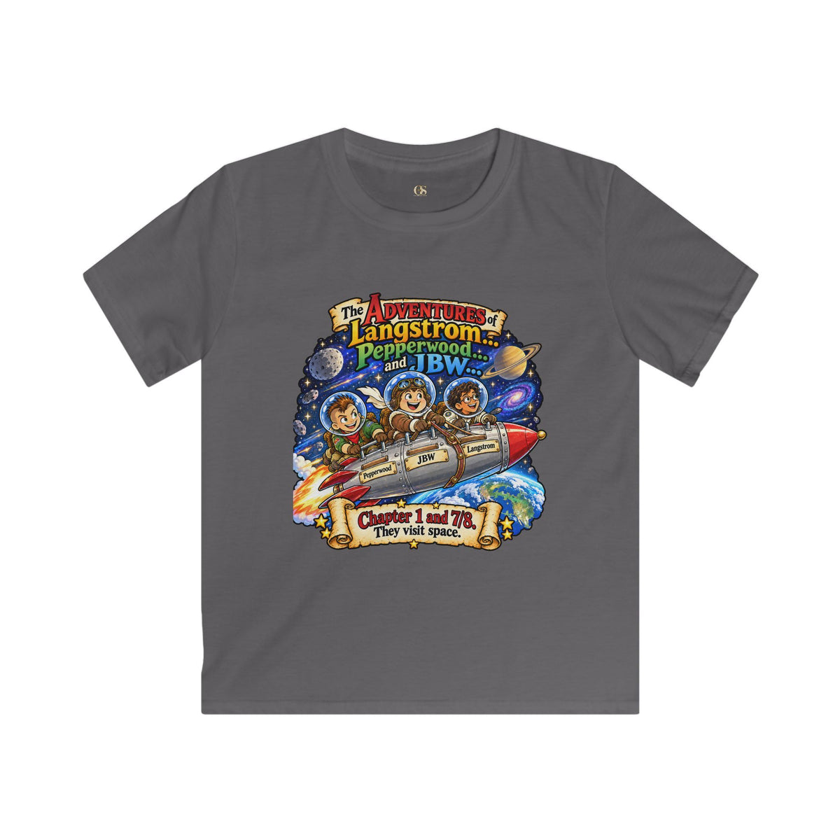 Kids Space Adventure Tee — 'The Adventures of Langstron, Pepperwood & JBW' Rocket Shirt