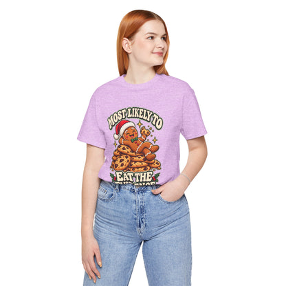 Funny Christmas Tee — "Most Likely to Eat the Evidence" Gingerbread Cookie Shirt