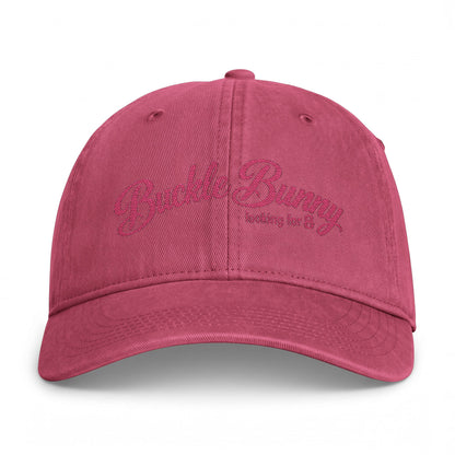 Coastal Washed Cap — Pink Script "Buckle Bunny" Embroidered Baseball Hat