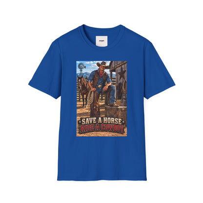 Cowboy Graphic T-Shirt — “Save a Horse, Ride a Cowboy” Western Tee