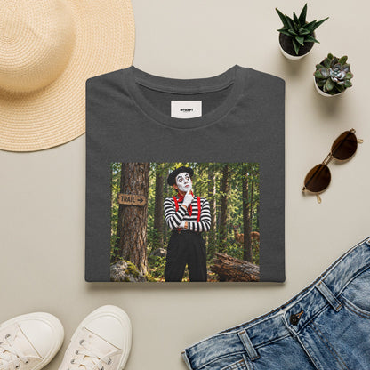 Mime in the Woods T-Shirt — “If a mime falls in the woods…” Casual Graphic Tee
