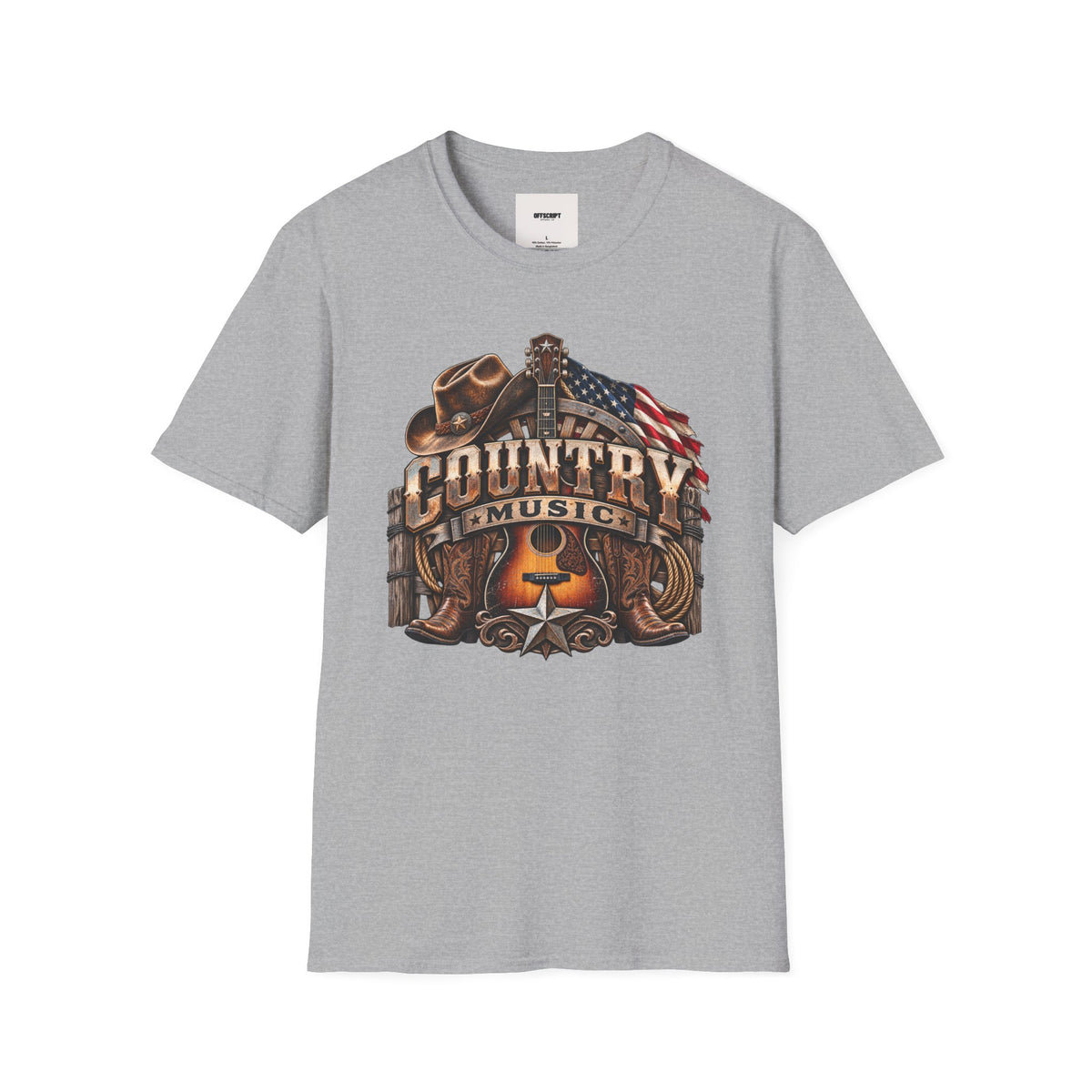 Country Music Graphic T‑Shirt — Western Guitar & Flag Design