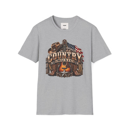 Country Music Graphic T‑Shirt — Western Guitar & Flag Design