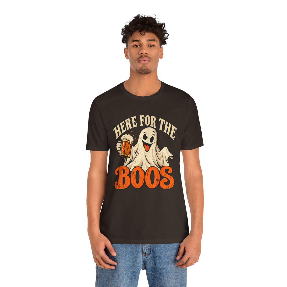 Here for the Boos Halloween T-Shirt — Ghost Drinking Beer Graphic Tee
